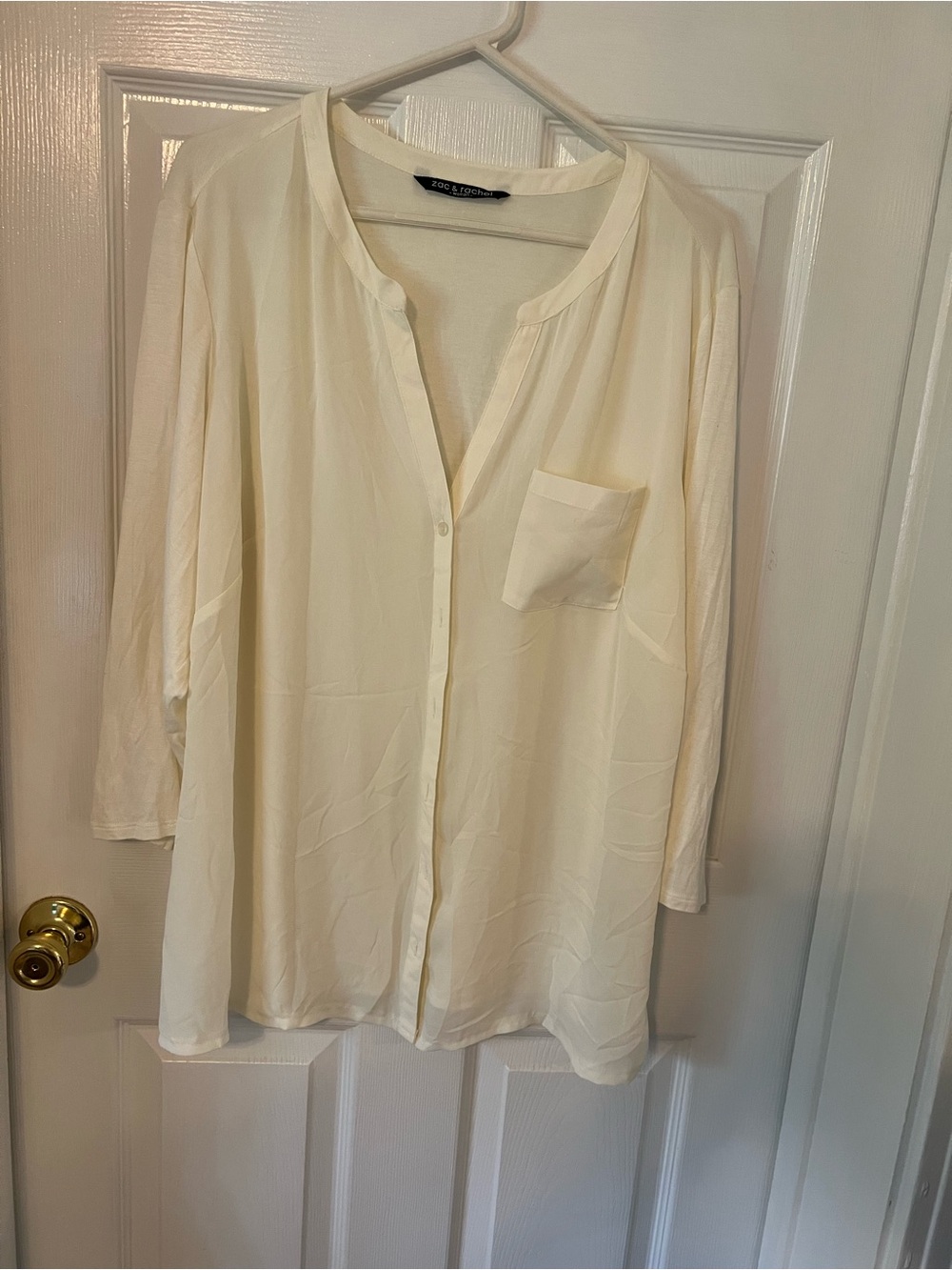 Zac & Rachel Cream Button-Front Blouse with Pocket